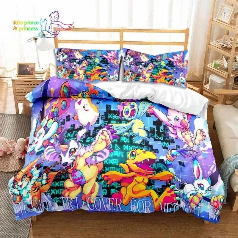 Digimon Anime Bedding Set Single Twin Full Queen King Size Bed Set Adult Kid Bedroom Adventure Monster Cartoon Bedding Gift