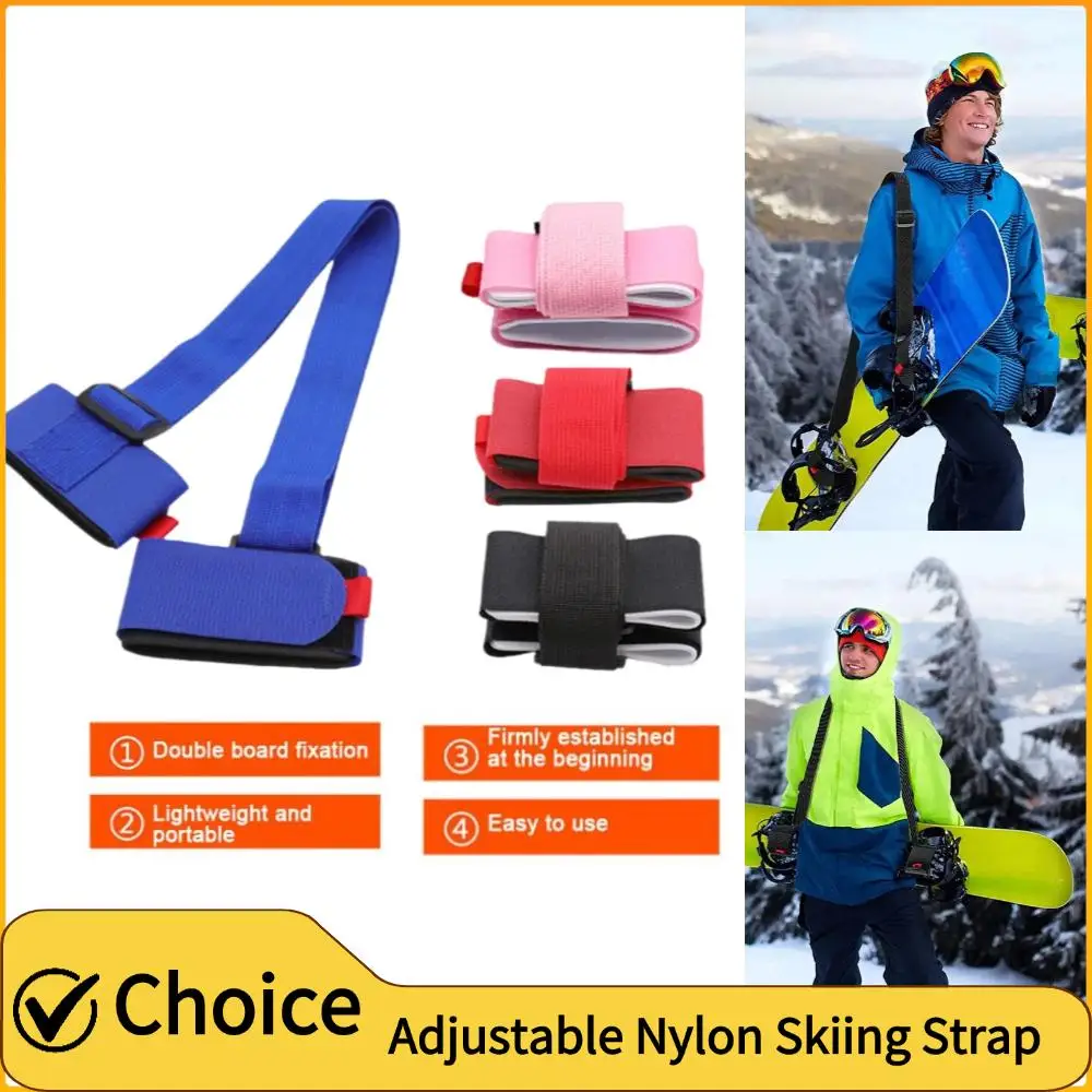 Adjustable Ski And Pole Carrier Strap Nylon Ski Holder Straps Portable Snowboard Carrying Strap Skiing Snowboard Accessories