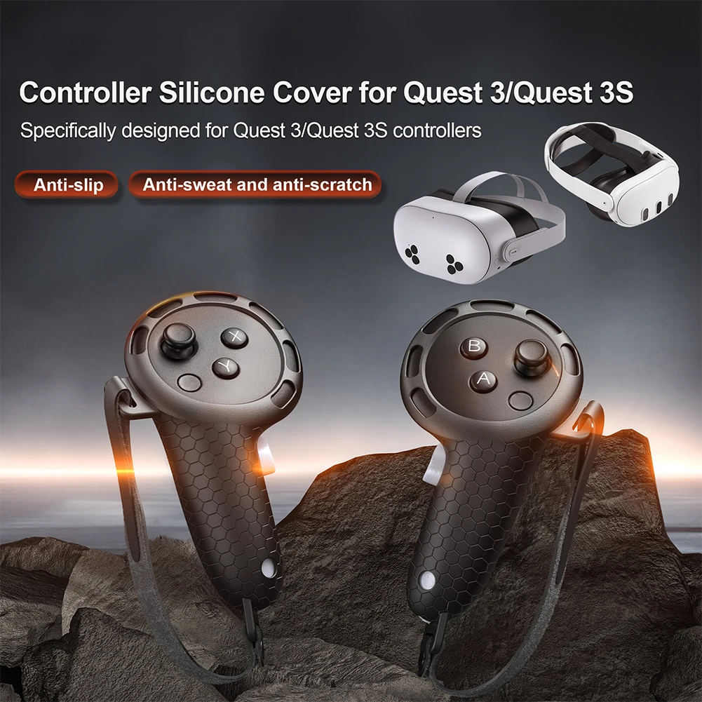 Silicone Controller Extended Grips Cover with Adjustable Hand Strap Non-Slip Controllers Protector for Meta Quest 3S/Quest 3