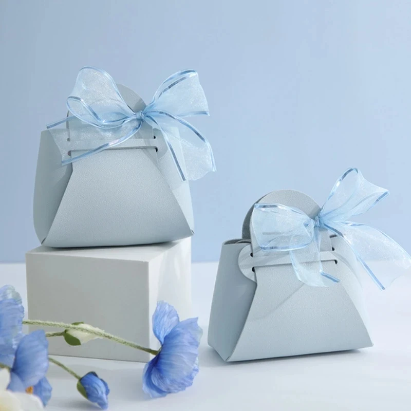 15PCS Leather Gift Bags Bow Ribbon Packaging Bag Wedding Favour Distributions Bags Eid Mubarak Candy Packaging Box Mini Handbag