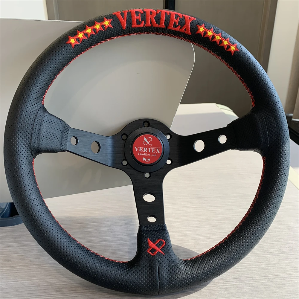 

VERTEX Breathable Perforated Microfiber Leather Universal Steering Wheel 320MM Sports Steering Wheel With Red Embroidery