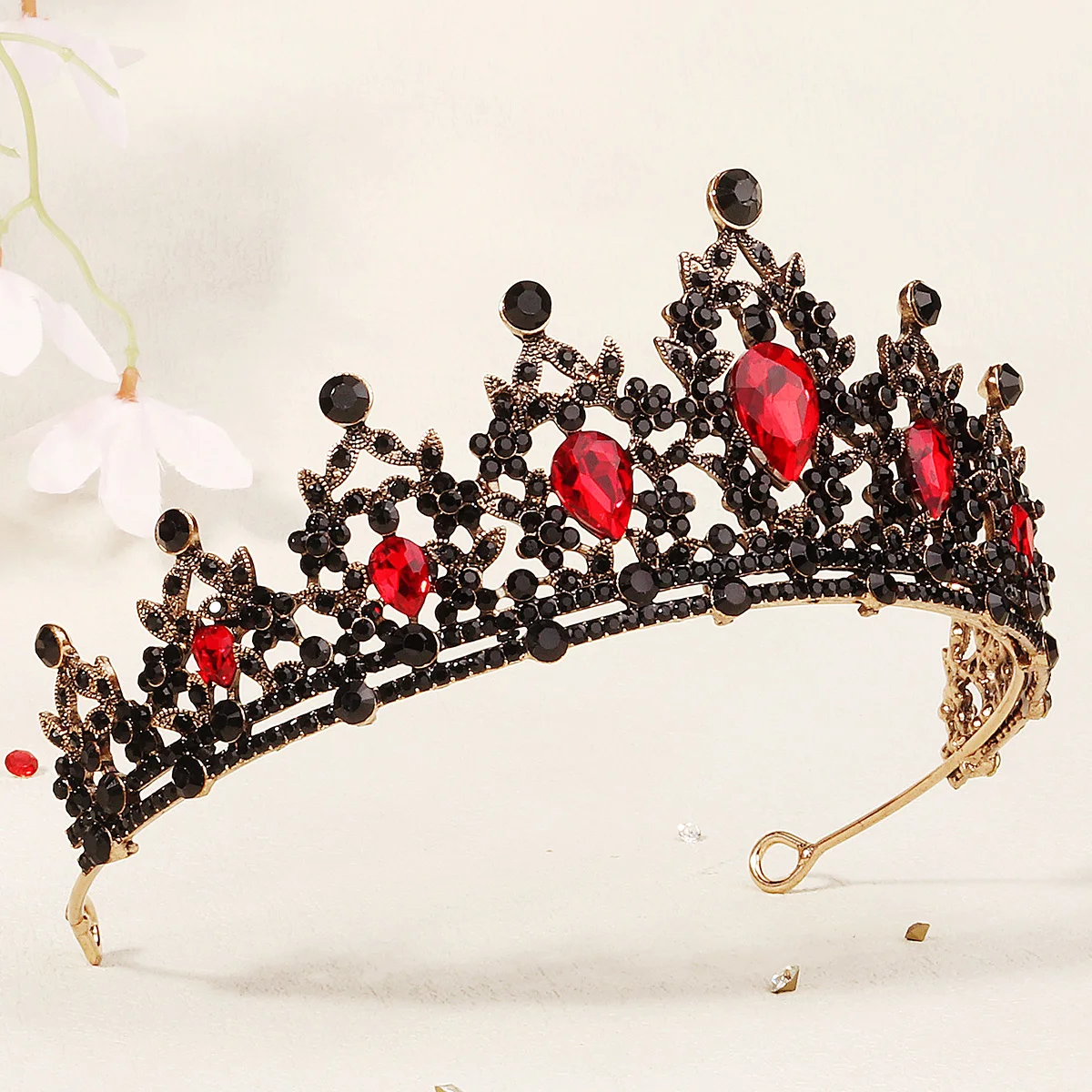 Rote Luxus Braut Hochzeit Krone handgemachte Strass elegante Tiara Halloween rote Kollektion Haarbänder Kopfschmuck Zubehör – Detail 5