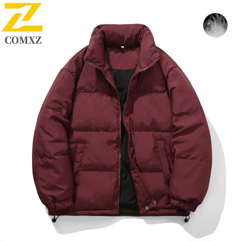 COMXZ Winter Down Jacket Men 2025 Short Korean Style Stand Collar Lightweight Parker Trendy Couple New Thickened Puffer Coat