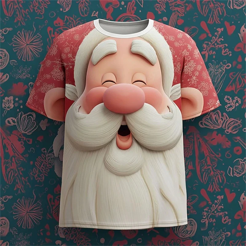 

Christmas T-Shirt Mens Fun Santa Print Short Sleeve Holiday Pattern Crew Neck T-Shirt Festive Season Top Fall/Winter Casual Wear