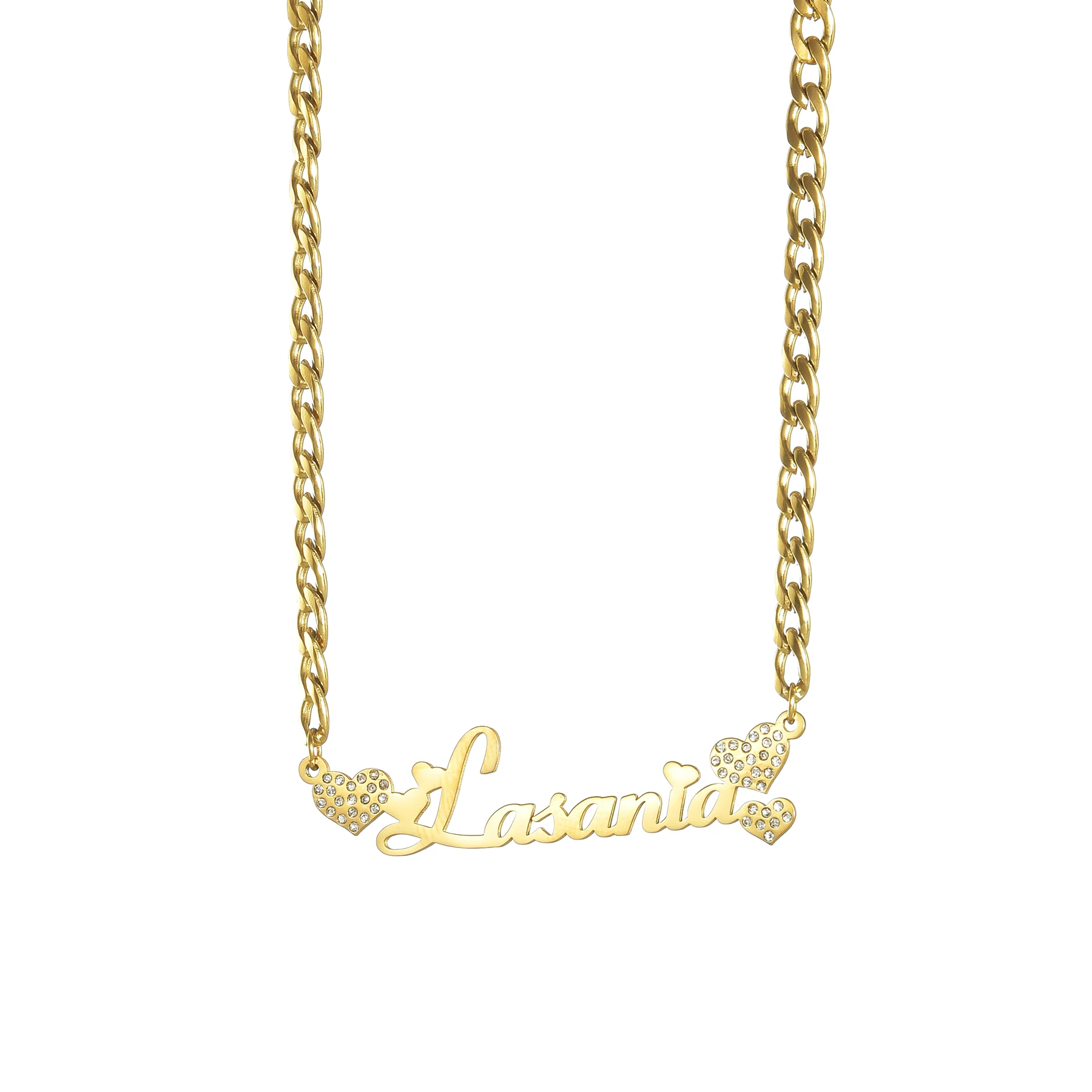 Collar de acero inoxidable con nombre personalizado para mujer, joyería de circonita con corazón, placa de identificación, cadena cubana, regalo de joyería, nuevo