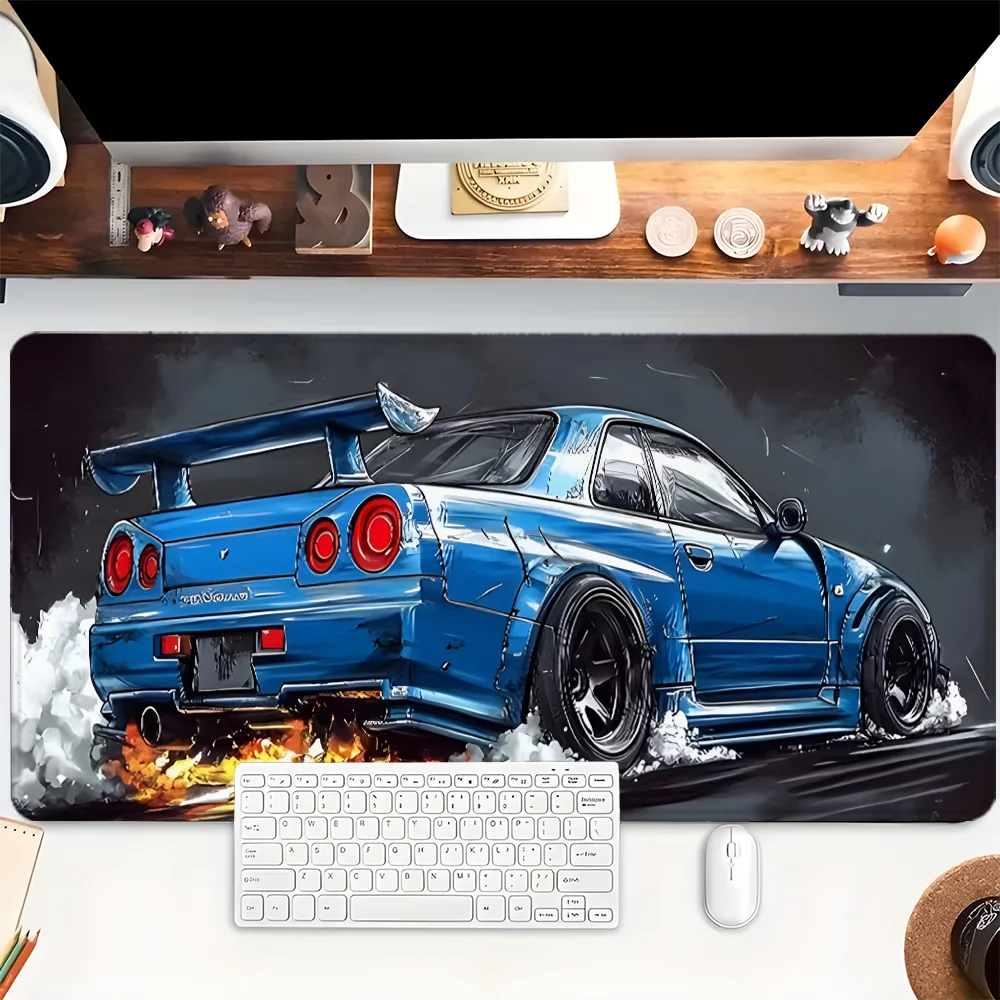 Blue Racing Car Mouse Pad XXL Gaming Mousepad Rubber Base with Stitched Edge Non-Slip Desk Pad Computer Large Desk Accessories