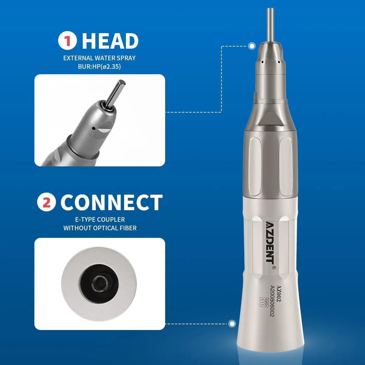 Azdent Dental Handpiece Contra Angle Straight 2/4 Hole Air Motor Push Button  Low Speed