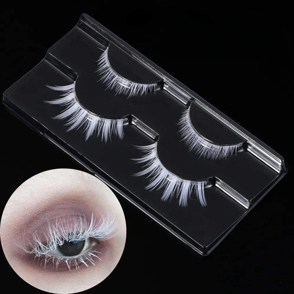 2 Pairs Halloween Party Cosplay Creative White False Eyelashes Upper&Lower Eyelashes Extension Soft Wispy Natural Lash Makeup