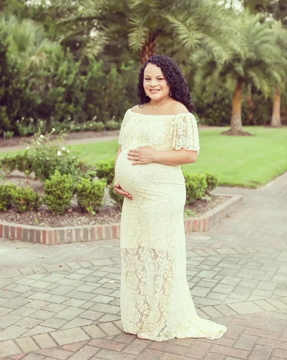 출산 드레스 레이스 워드 칼라 베어 어깨 여름 임신 맥시 가운 임신 한 여성 사진 소품 촬영 의류 새로운