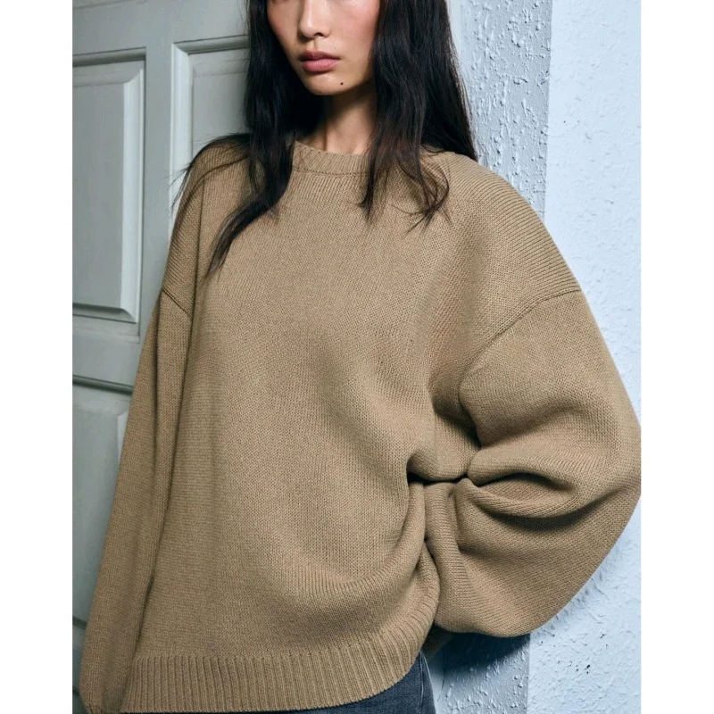 خريف جديد وصول المرأة كسول Sle طويل Sve جولة Ne فضفاض إبرة مسطحة محبوك سترة مزخرفة طبقة ألياف البوليستر