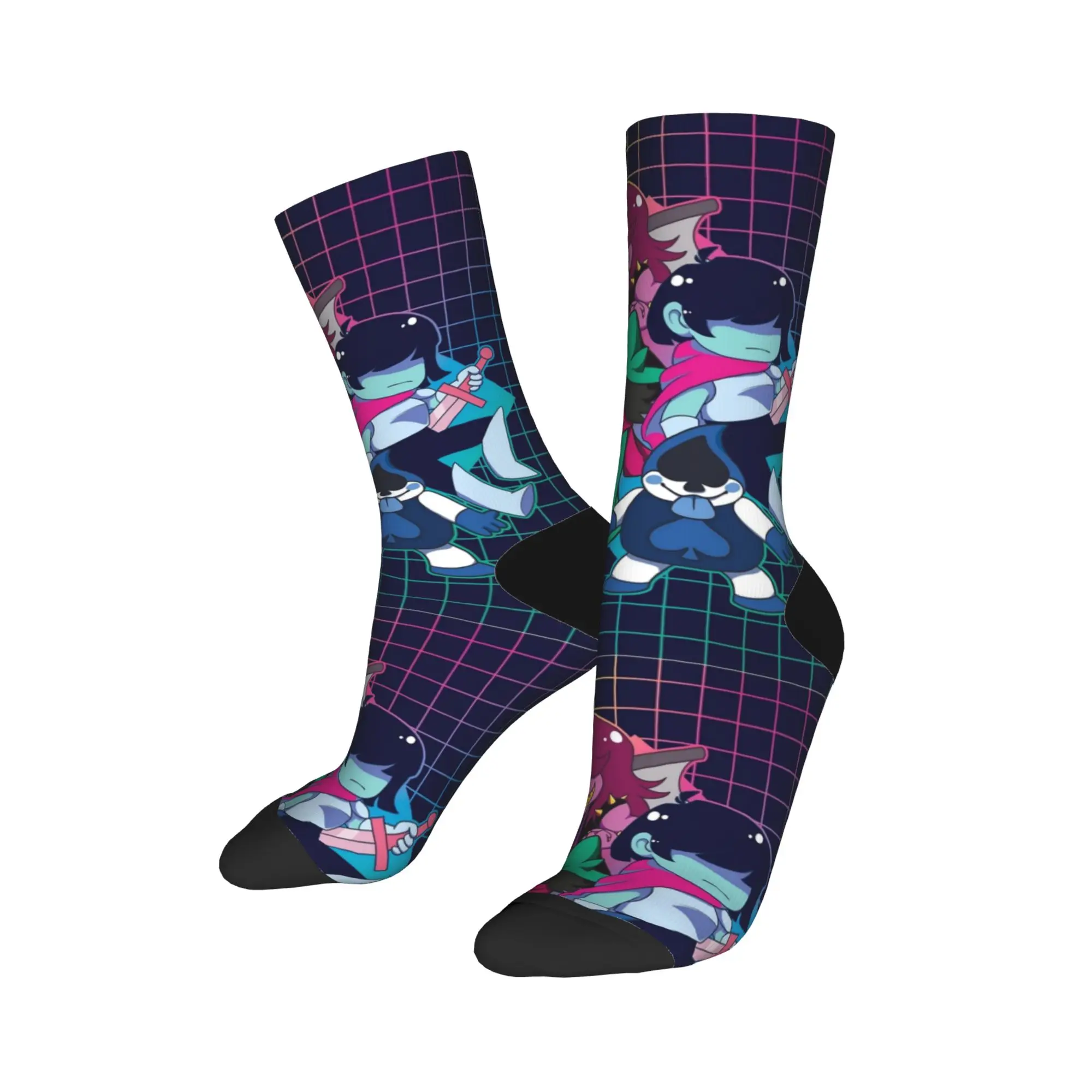 Calcetines de baloncesto Deltarune de diseño loco Calcetines de tubo medio de poliéster para mujeres y hombres que absorben el sudor