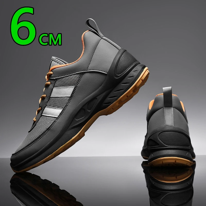 

Мужская обувь-лифт, увеличивающая рост 6 см, спортивная повседневная обувь из натуральной кожи и сетчатой ткани, дышащие удобные кроссовки с подъемом