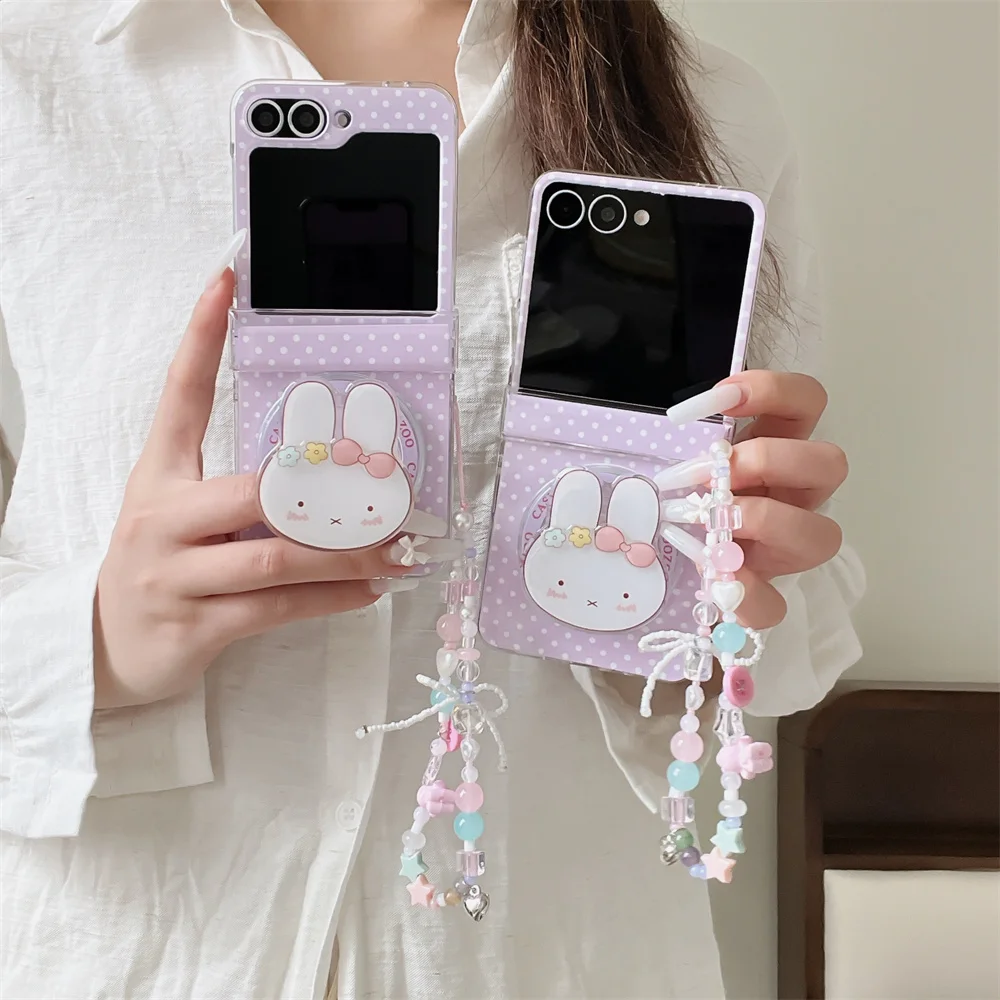 

Ins Polka Dot Magnetic Phone Case for Samsung Galaxy Z Flip6 7 7FE Flip5 4 3 Flip7 Cover With Magsafe Miffy Rabbit Stand Cute Ca