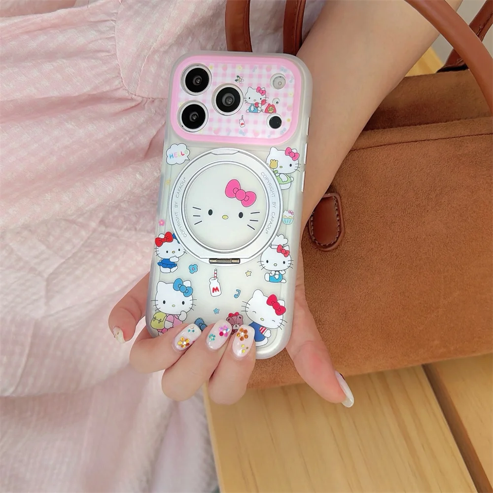 

Cute Hellokitty with 360° Rotate Metal Stand Cartoon Phone Case for iPhone 16 pro 17 15 Max 17 Pro Max Cover Shockproof Fundas