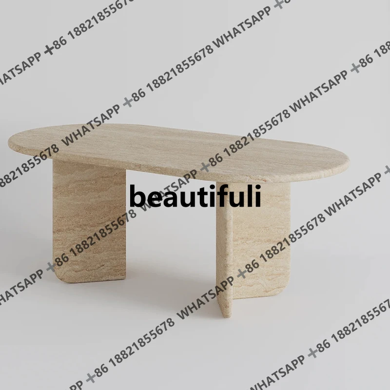 

Wabi Sansan natural imported travertine oval dining table designer long table living room simple French
