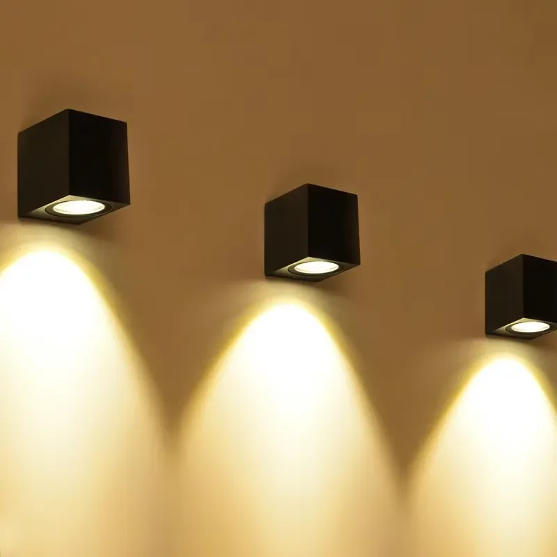 Waterproof IP54 Emitting Diode Rectangle Black Iron Tempered Glass Outdoor Wall Light Garden Front Door Porch 60