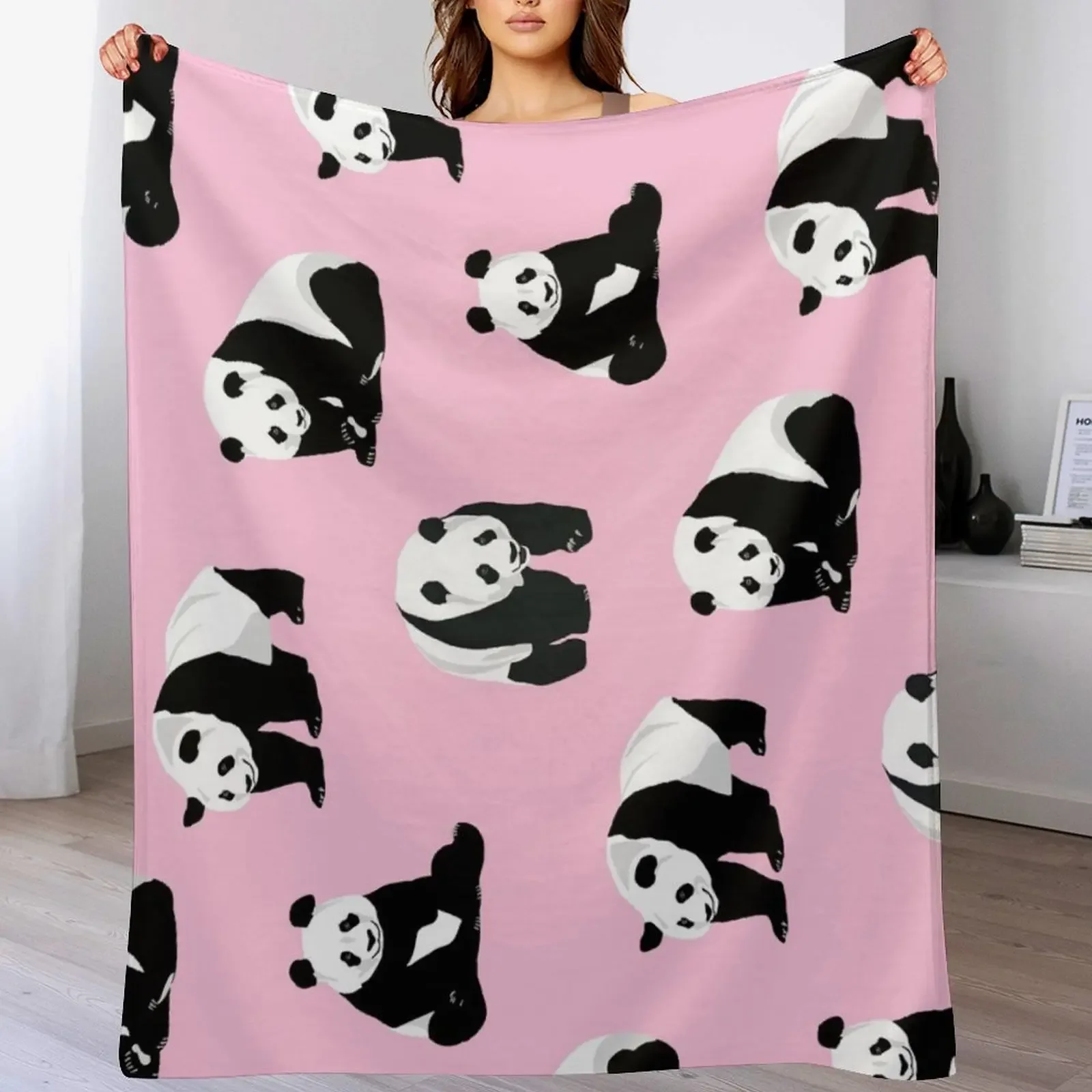

Multiple Pandas on Pink Background Throw Blanket Elegant Warm Throw Blanket for Hotel Home