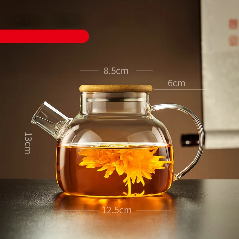 GIANXI 1800ML Transparent Glass Teapot Home And Kitchen Puer Tea Pot With Wooden Lid Kettle Tea Set Coffee And Tea Tableware