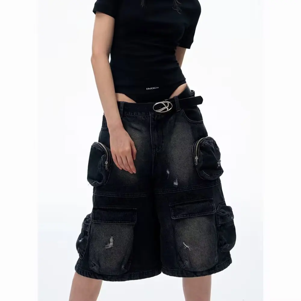 

High Street Y2k Pocket Black Jeans Loose Jorts Baggy Denim Shorts Femme Jean Shorts Woman Summer Girl Women Clothing Clothes
