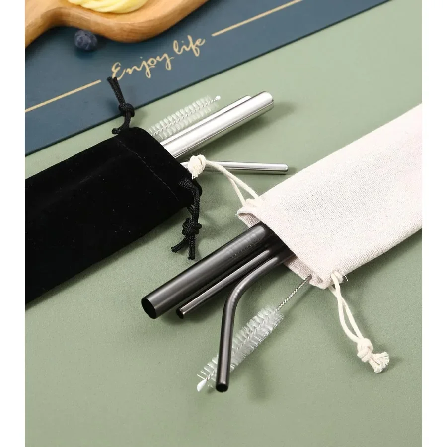 

304 Stainless Steel Straws Reusable Metal Drinking Straws With Cleaner Brush Set Eco friendly Straws for Cocktail Bar Accessory