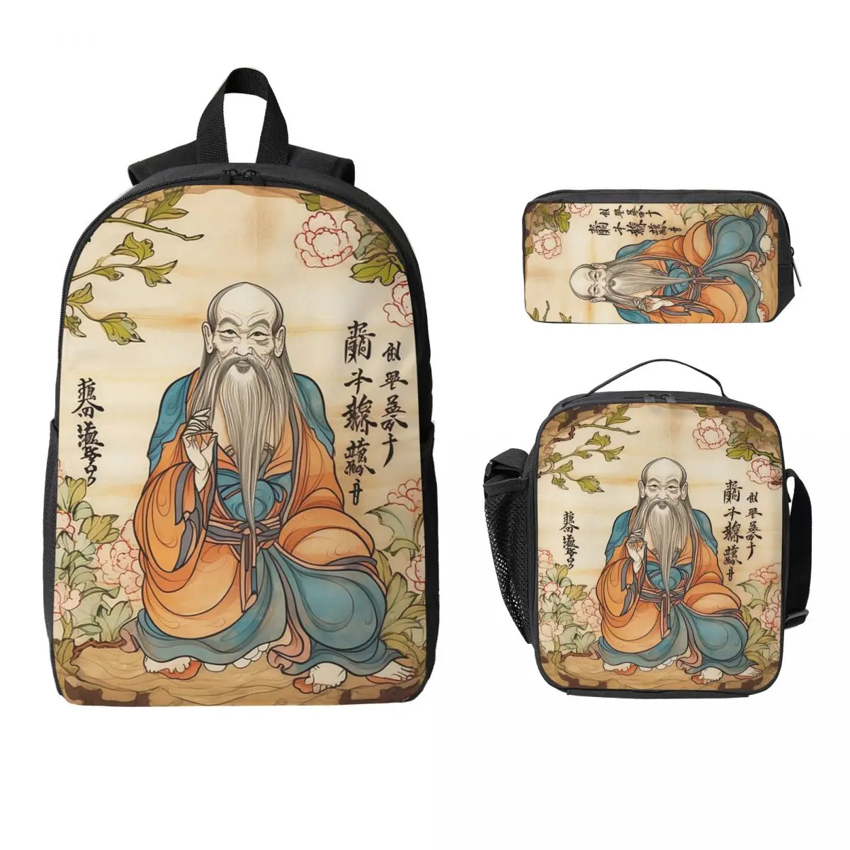 Lao Tzu Backpack Student Boys Girls BookBag School Bag Laptop Shoulder Bags 3ps Insulated Lunch Bag Pencil Case