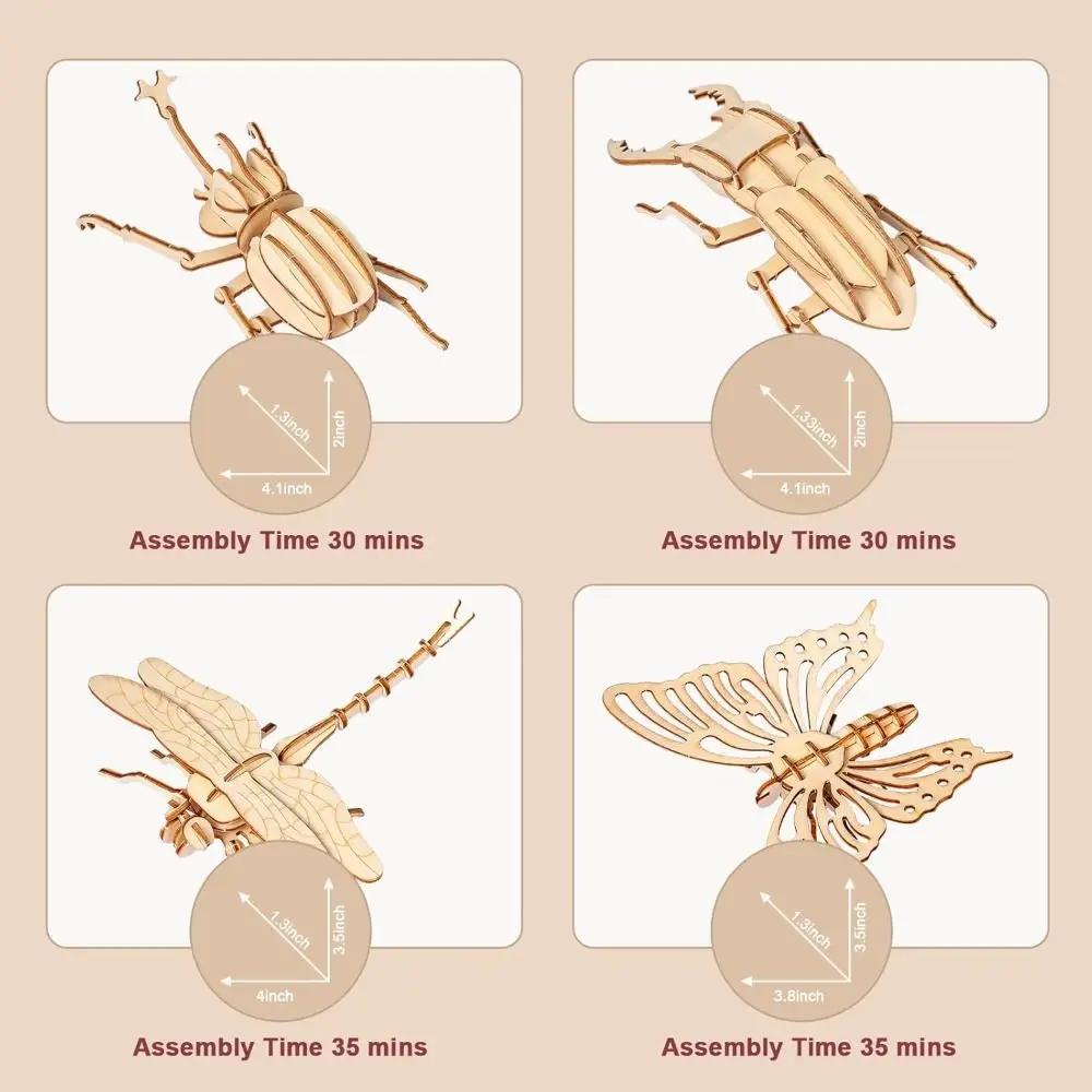 New 3D Puzzles Puzzle Set Insect Puzzles DIY Wooden Crafts Animal High Difficulty Wooden Models for Kids