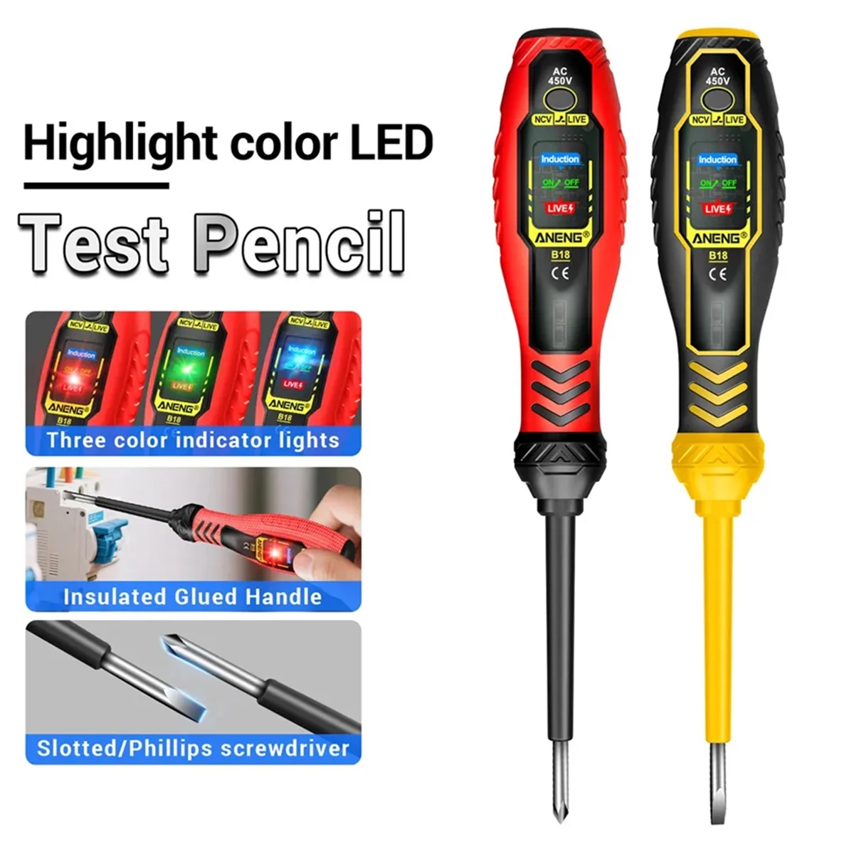 A002 B18 Многофункциональный профессиональный электрик ColorLight Дисплей напряжения Провод Обнаружение точки останова Умная отвертка, D