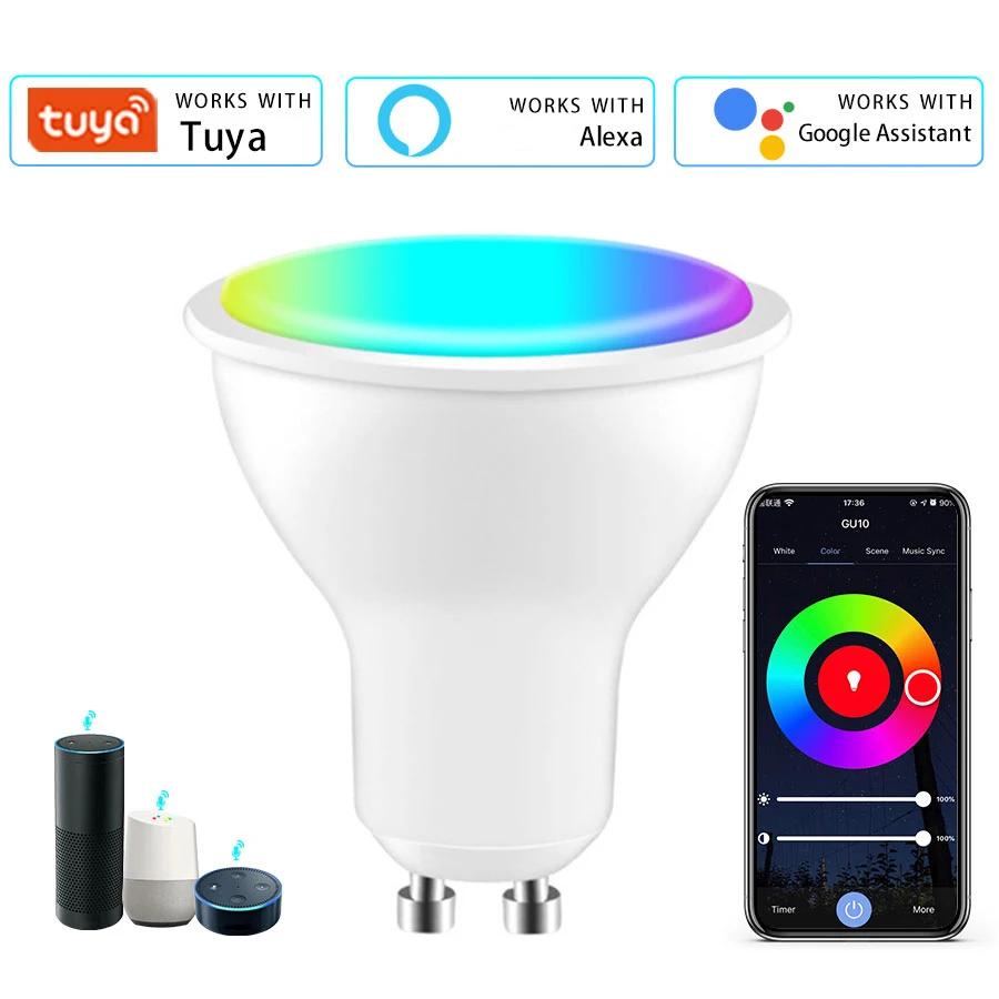 

Умная Wi-Fi LED-лампа GU10 220В/110В 5Вт/7Вт/9Вт, светодиодная лампа-прожектор GU10, управление через приложение Tuya Smart Life, голосовое управление Alexa, Google Home, Алиса