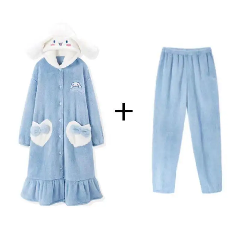 Sanrio ชุดหนา Hooded Robe กางเกงชุด Kawaii Cinnamoroll การ์ตูนแฟชั่นนักเรียน Go Out อุ่นชุดนอนสวมใส่