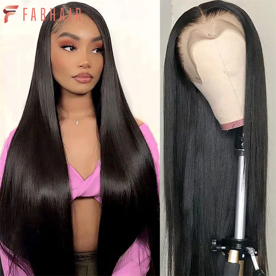 

FABHAIR 13x6 Straight Lace Front Wigs Human Hair Pre Plucked with Baby Hair 180 Density HD Frontal Wigs Human Hair Glueless Wigs