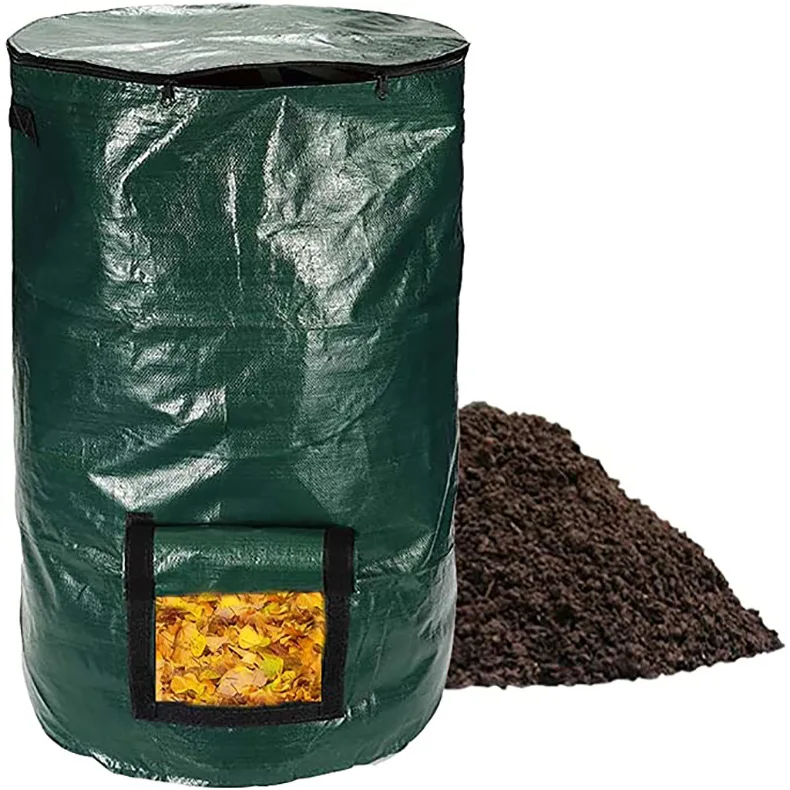 Reusable Yard Garbage Lawn Bag 1 Pack 34 Gallon Compost Bin Bag With Sunroof Zippered Lid And Handle