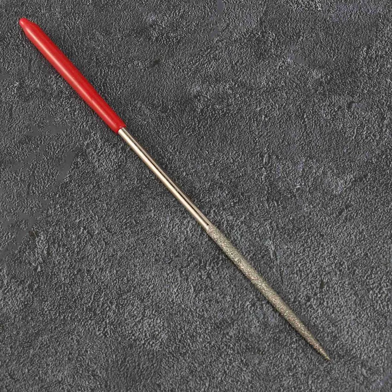 Limes diamant en queue de rat ronde lapidaire, ton argent et rouge, 3mm x 140mm, 3X