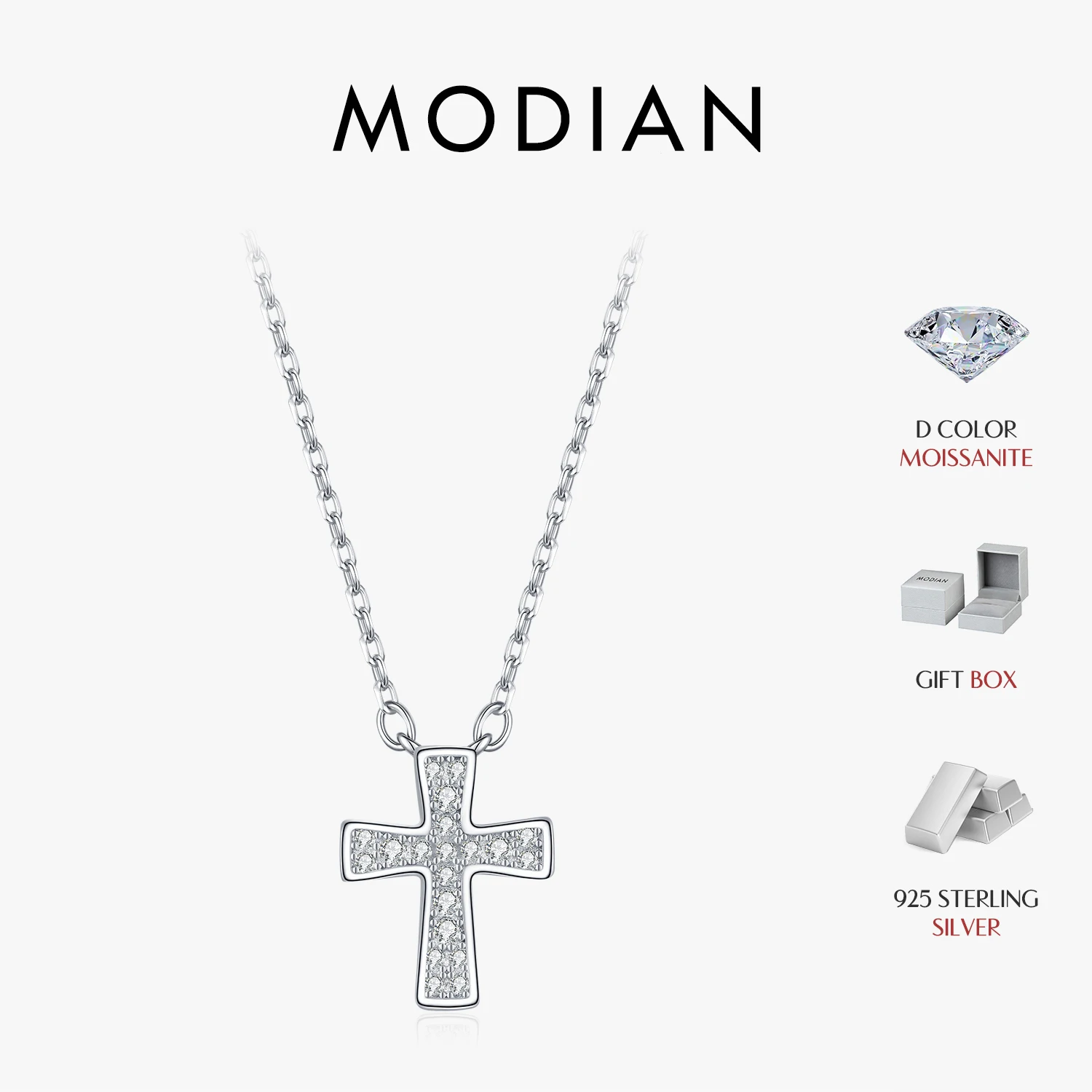 MODIAN D Farbe Funkelnde Moissanit Halsketten 925 Sterling Silber Einfache Kreuz Anhänger Halskette Für Frauen Edlen Schmuck Geschenke