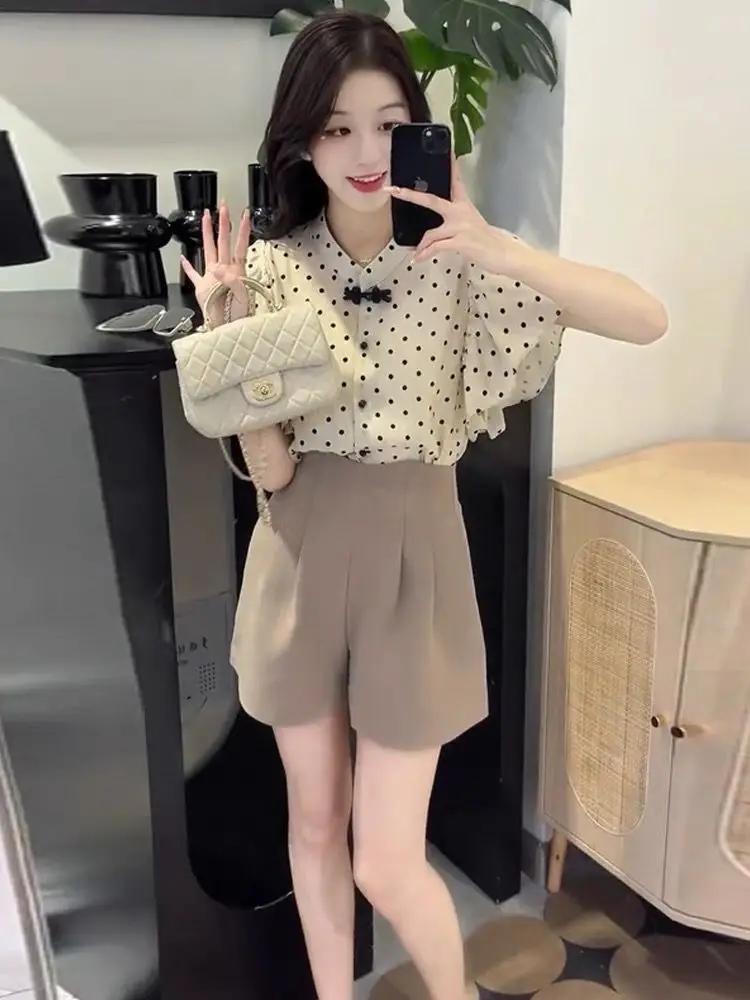 Short Sets For Women 2 Pieces Polka Dots Office Woman Shorts Ruffles Summer Fashion 2024 Cheap And Korean Style Offers Casual