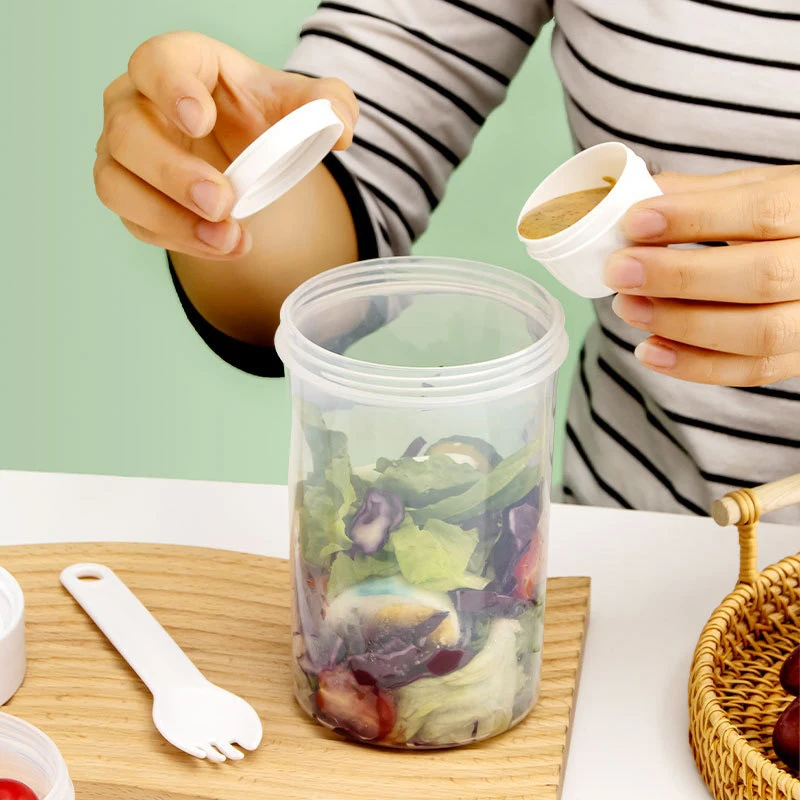 1PC Portable Salad Cup Double Oatmeal Cup Yogurt Nut Fat-Reduced Vegetable Fruit Box Cup With Lid Spoon Breakfast Cup Lunch Box