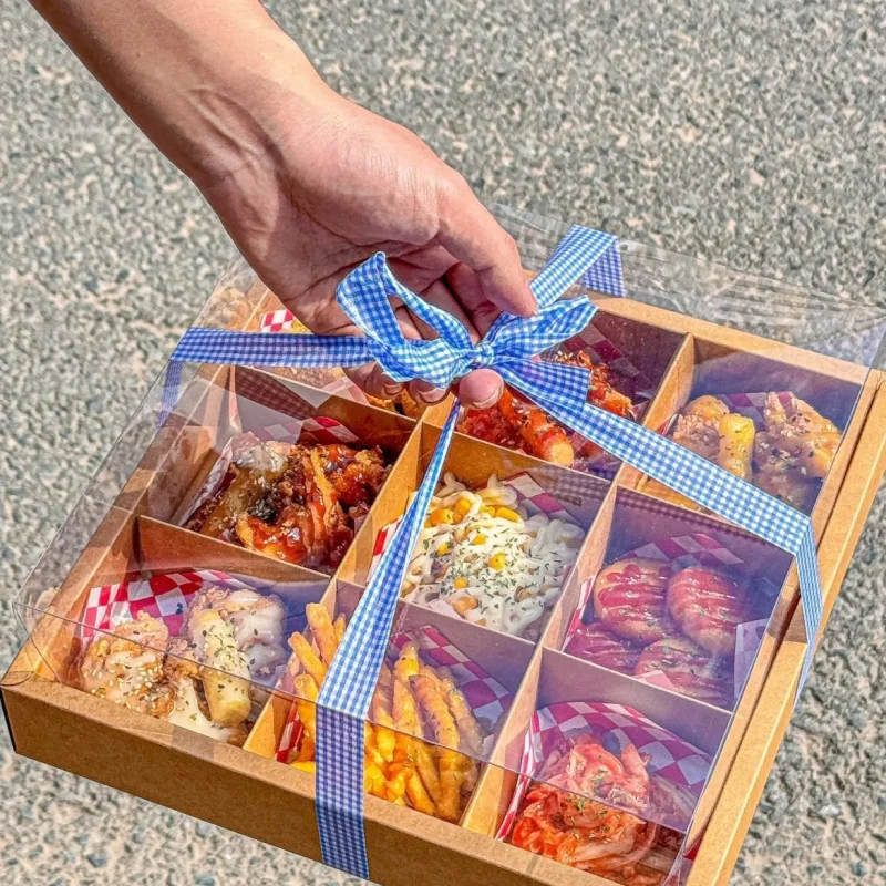 

Custom. [1827 People] Outdoor Camping Internet Celebrity Kraft Paper Picnic Box Jiugongge Take out Box Hot Pot Barbec