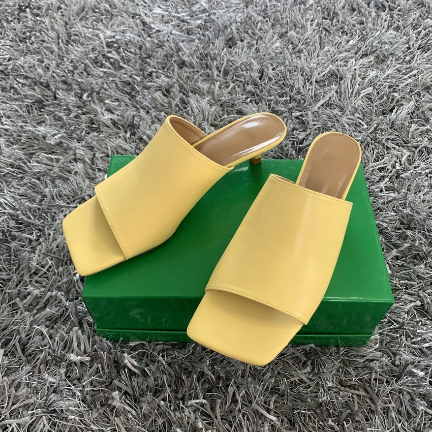 2022 Summer Women Sandals Sexy Outside Slippers Sandal Shoes Woman Thin High Heels Square Toe Sandal Lady Pump Shoes Mules