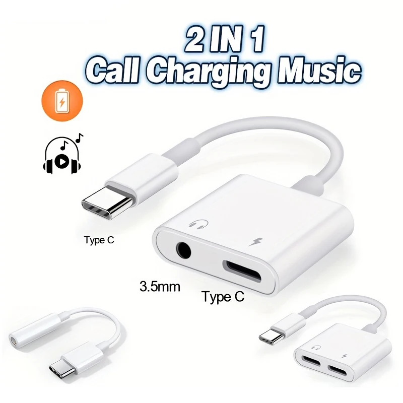 Adapter audio 2 w 1 USB C na 3 5 mm Jack Type-C Kabel Aux 3,5 mm do ładowania Samsung Xiaomi Huawei Złącze słuchawek przewodowych