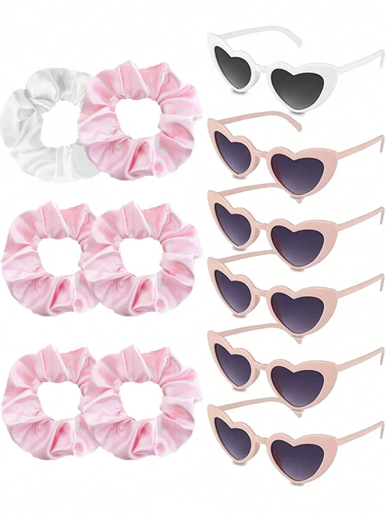 

Набор из роскошных атласных резинок для волос и солнцезащитных очков в форме сердца для подарков подружкам невесты, свадебные аксессуары