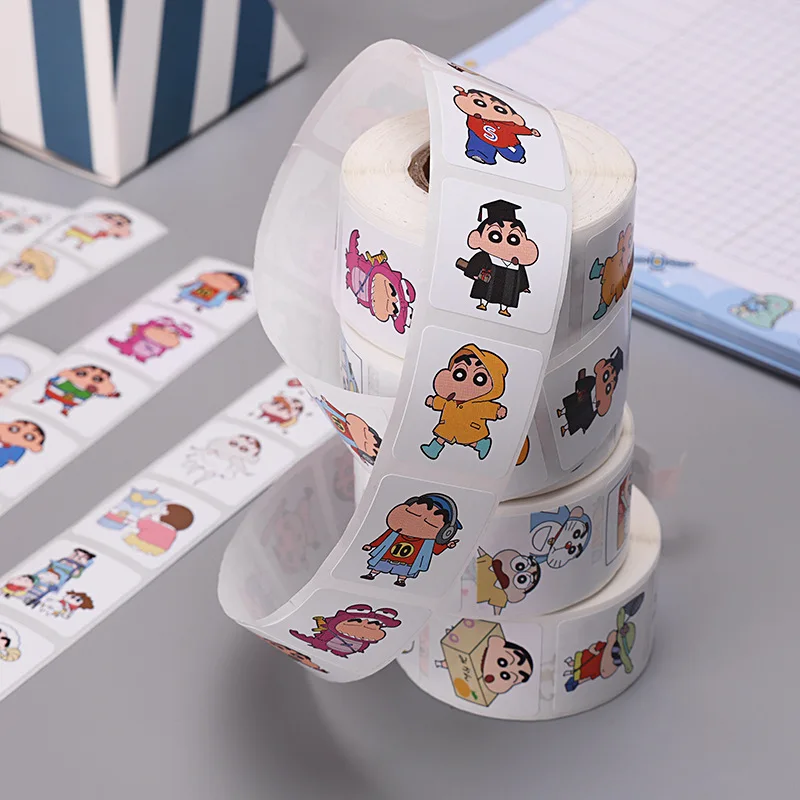 500PC/Roll Cute Comic Stickers Crayon Shin-chan Square 2.5cm Anime Character Reusable Laptop Stickers Party Favors Gifts