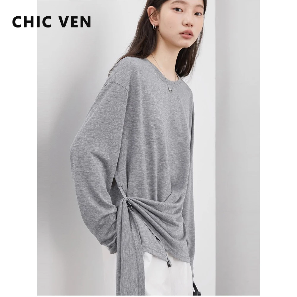CHIC VEN Fashion Women's Pullovers Tees O Neck New Loose Solid Long Sleeve Female T-shirt Thin Female Top Spring Autumn 2025