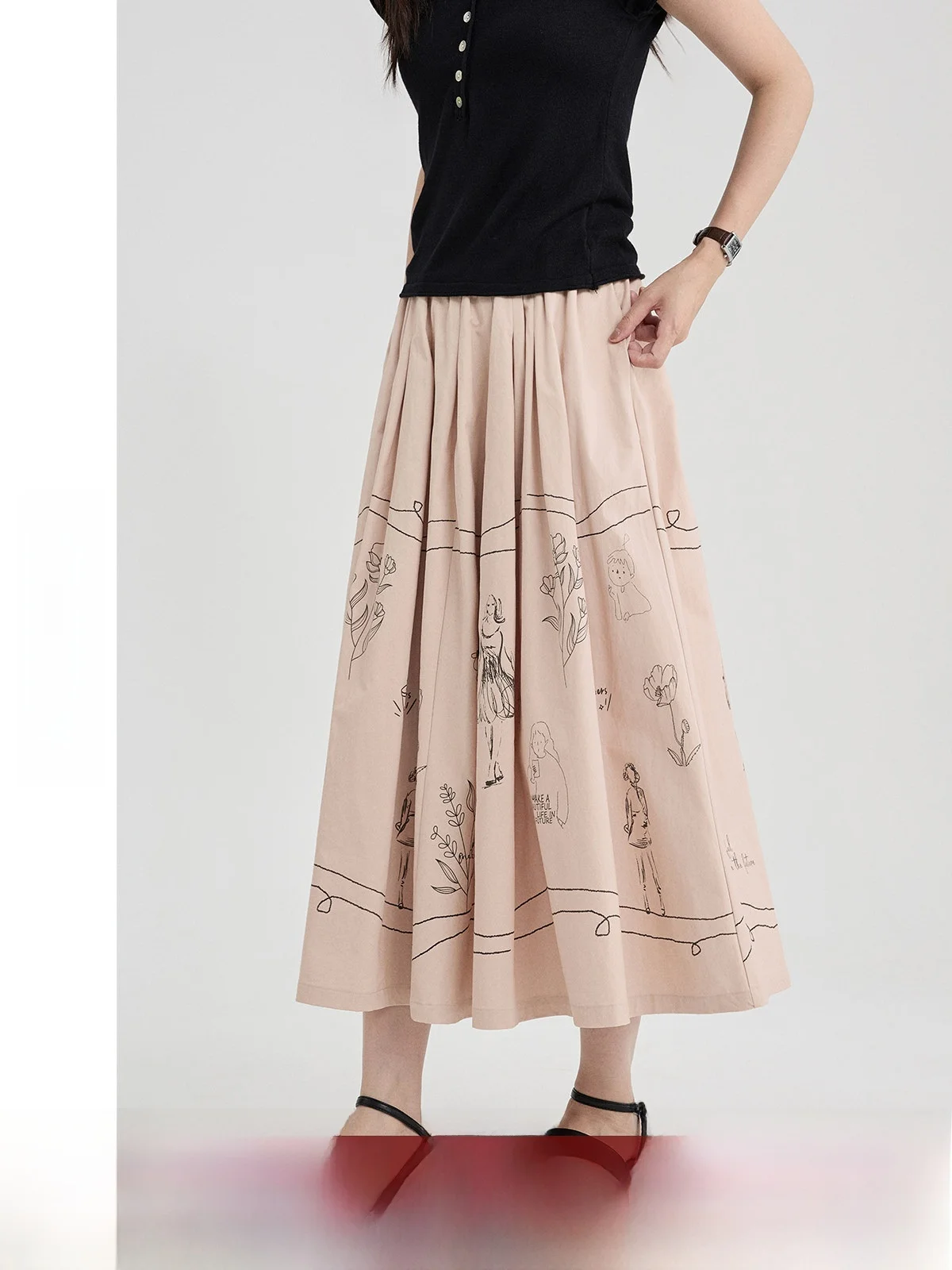 

Guier Vintage Print Skirt Women's Summer 2026 New High Waist A-Line Casual Elegance Skirts Elastic Waist Loose Fit