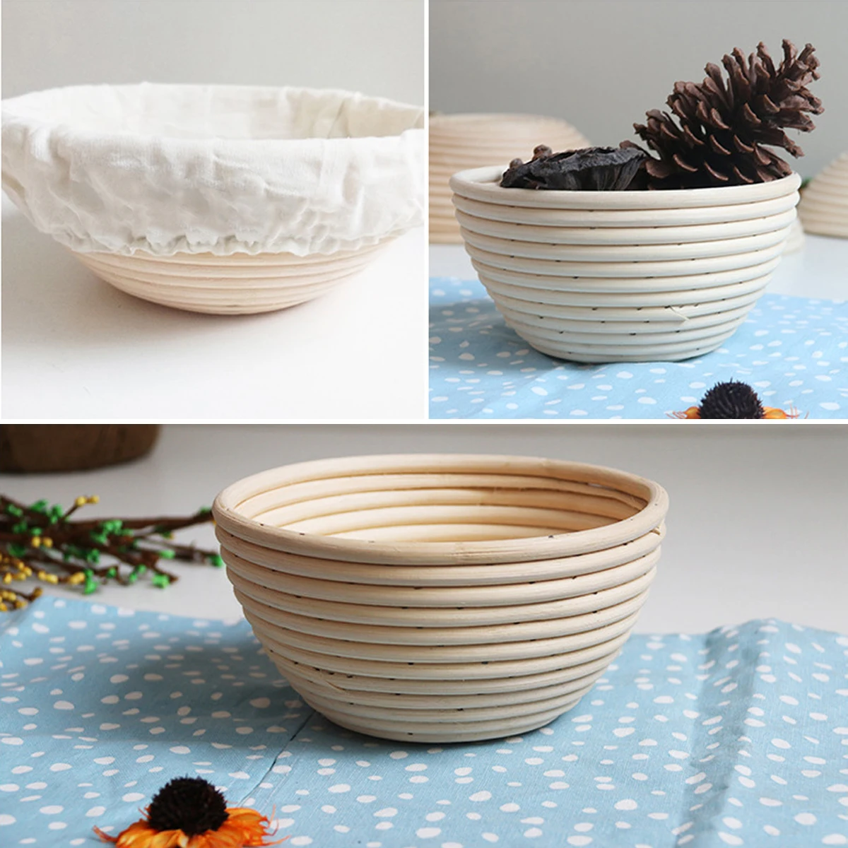 

Multifunctional Bread Basket Natural Rattan Basket With Liners Kitchen Baking Utensils Banneton Dough Fermentation Basket