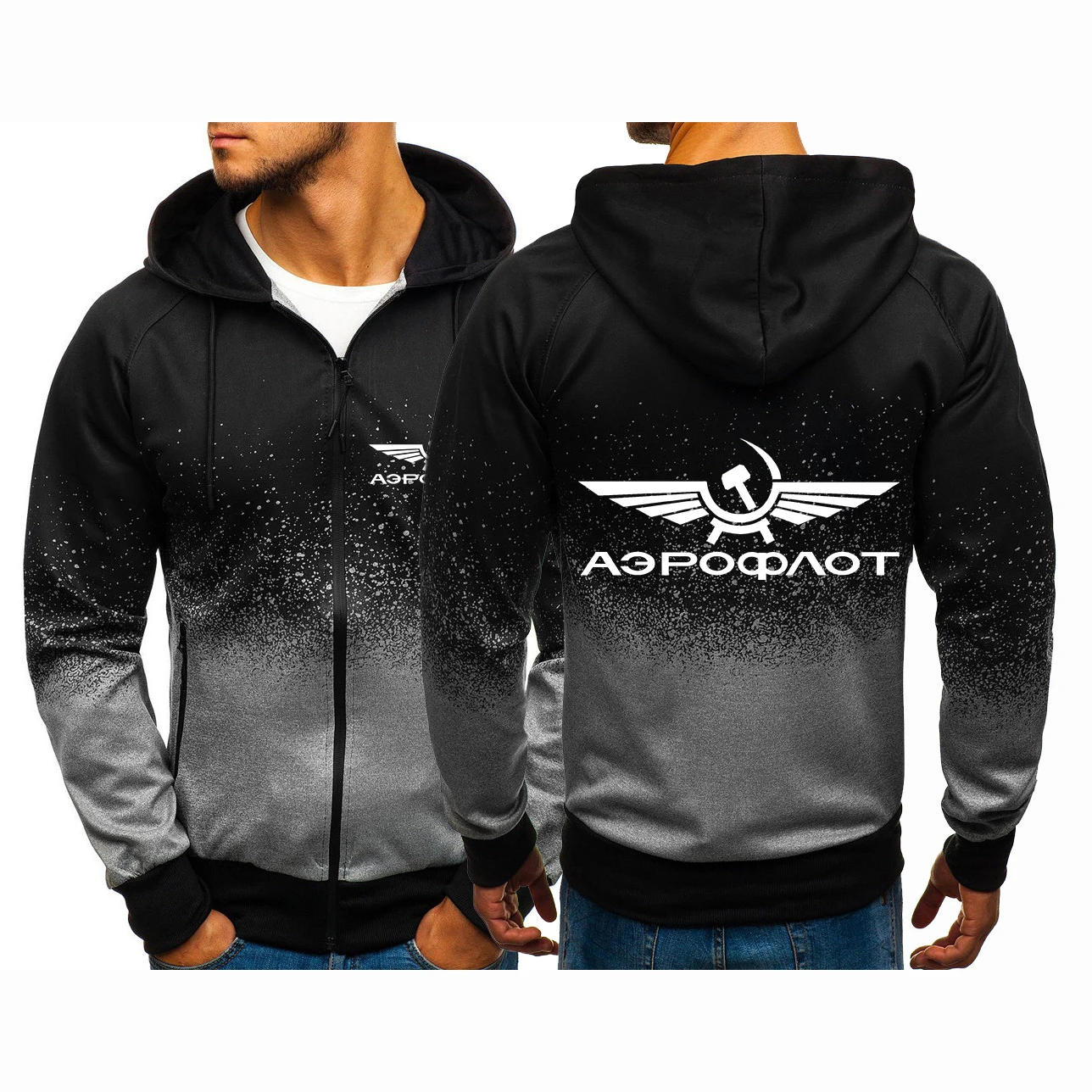 2024 Aeroflot Aviation Russe Pilote Men Spring Autumn New Jacket Printing Casual Harajuku Gradient Sweatshirt Zipper Hoodies Top