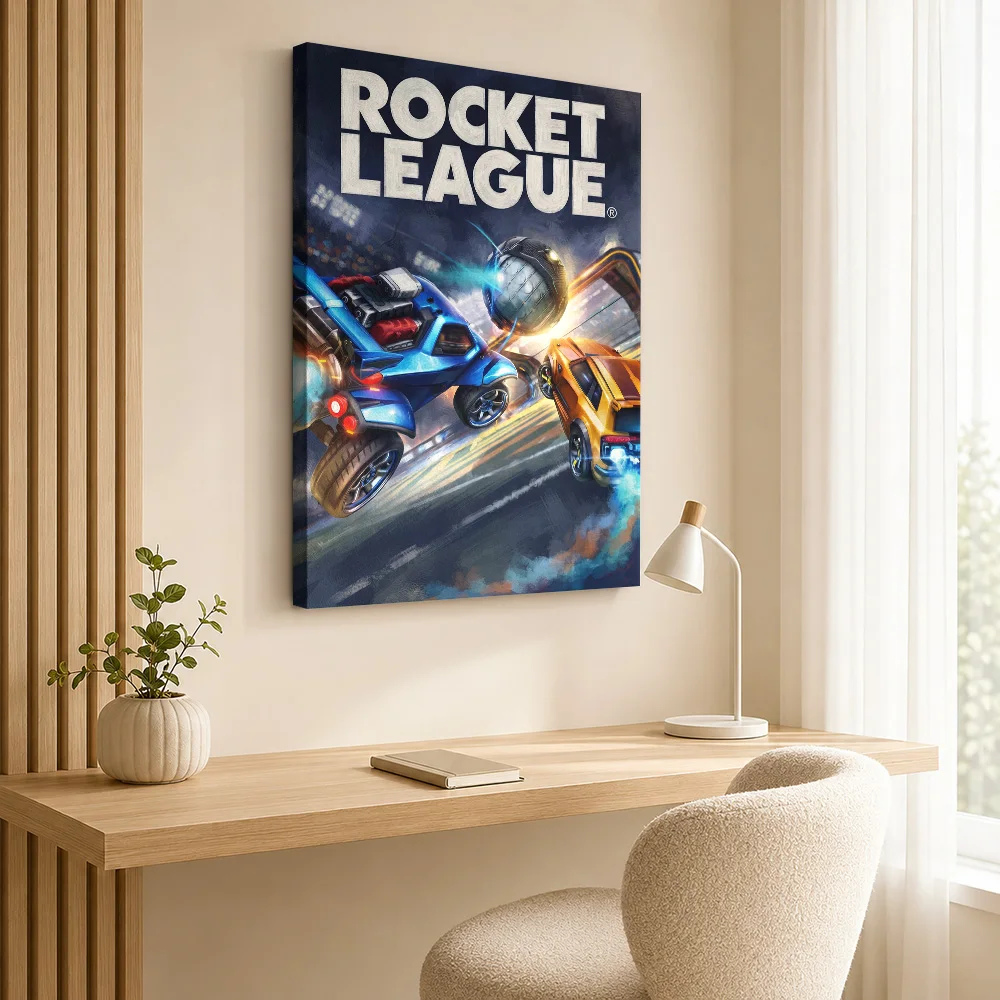 Rocket League Car And Soccer Ball Framed Canvas Print Personalized Photo Painterly Shading Wall Art For Game Streaming Studio