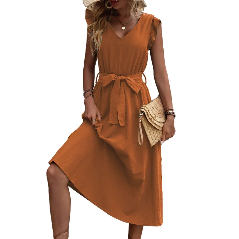 ชุดเดรสสไตล์คันทรี่สำหรับวันหยุดพักผ่อน รุ่น YQ1-New แฟชั่นผู้หญิง เซ็กซี่ โชว์หลัง กระชับเอว ทรงบาน