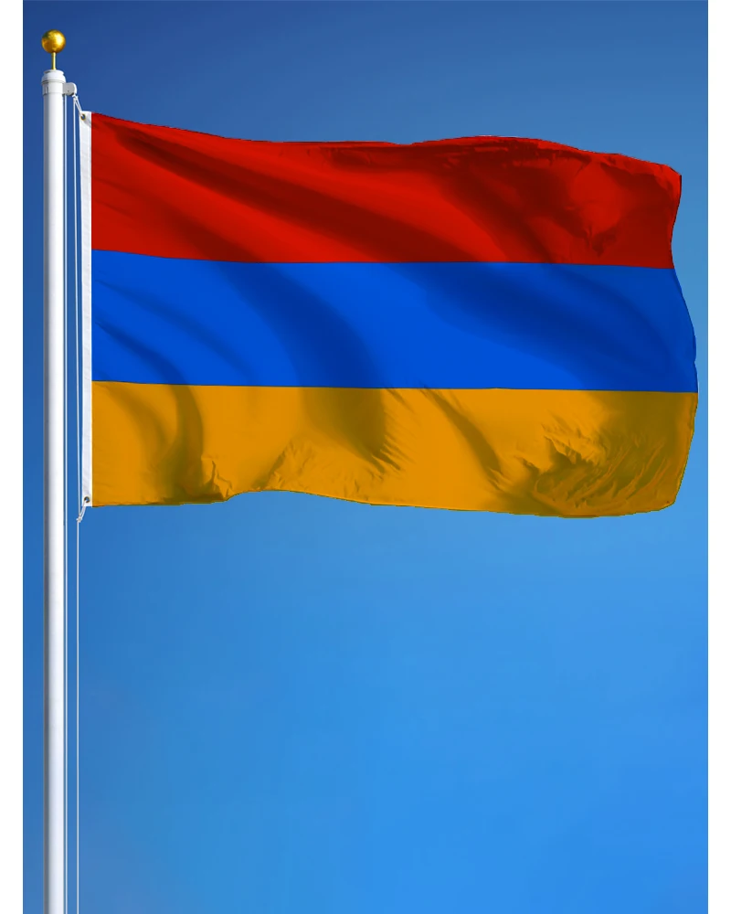 لافتة أرمنية من البوليستر بعلم أرمينيا مقاس 3 × 5 أقدام مع حلقتين معدنية مقاومة للبهتان وألوان زاهية - 3 × 5 بوصات - 90 × 150 سم