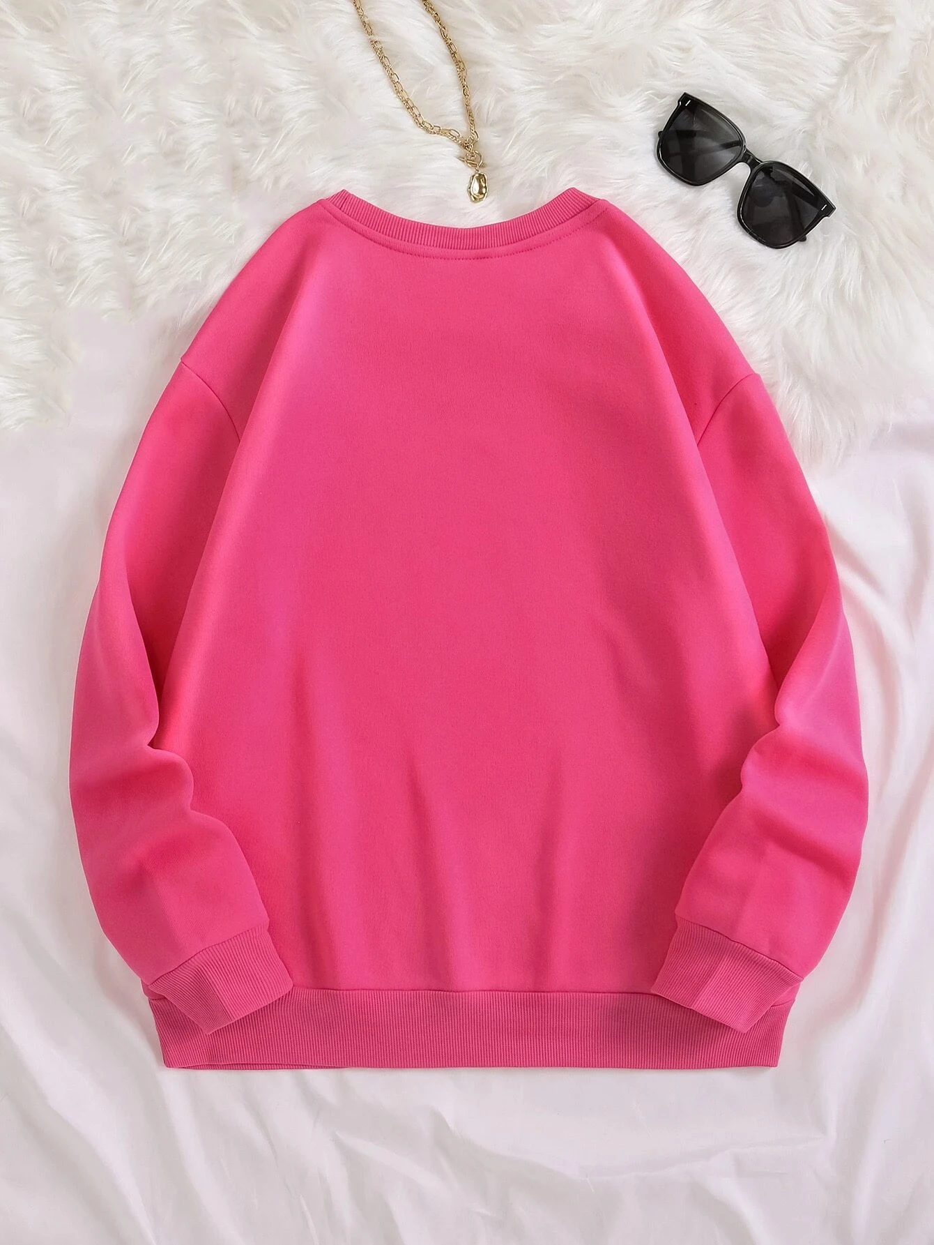 Women's Print Thermal Lined Crew Neck Loose Pullover Long Sleeve Plus Velvet Sweatshirt