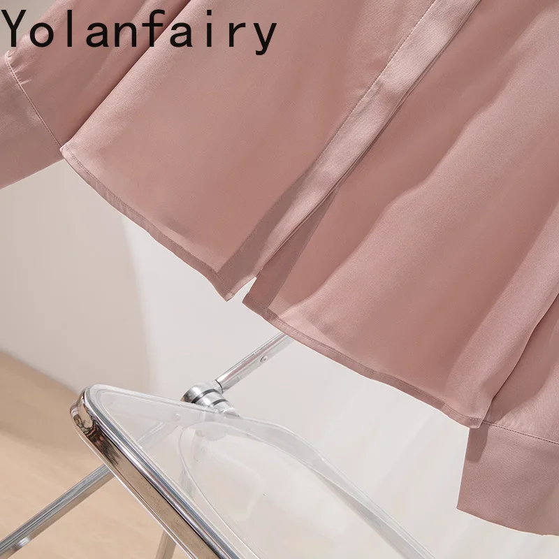 YOLANFAIRY 93% Mulberry Silk 7% Spandex Women Shirts Elegant Office Wear Woman Long Sleeve Top Shirt Korean Fashion Shirts Dames