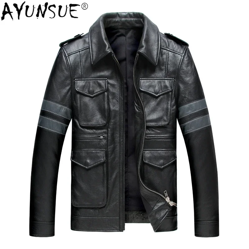 

AYUNSUE 100% Genuine Leather Jacket Men Vintage Natural Cowskin Coat Spring Mens Motorcycle Cool Chaquetas Hombre